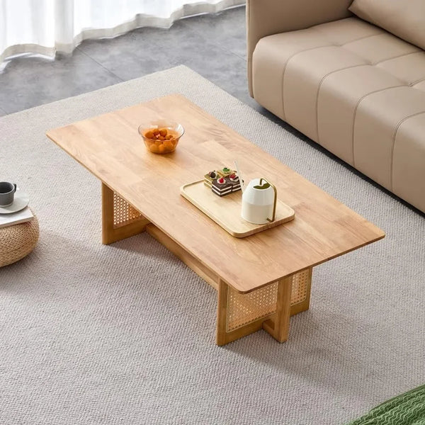 Rattan Rectangular Coffee Table with Cross Legs for Living Room