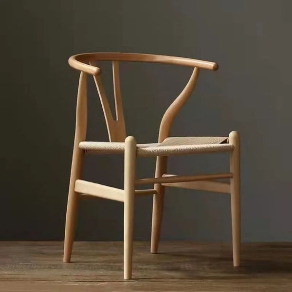 Nordic Wooden Dining Chair with Cane Woven Arms