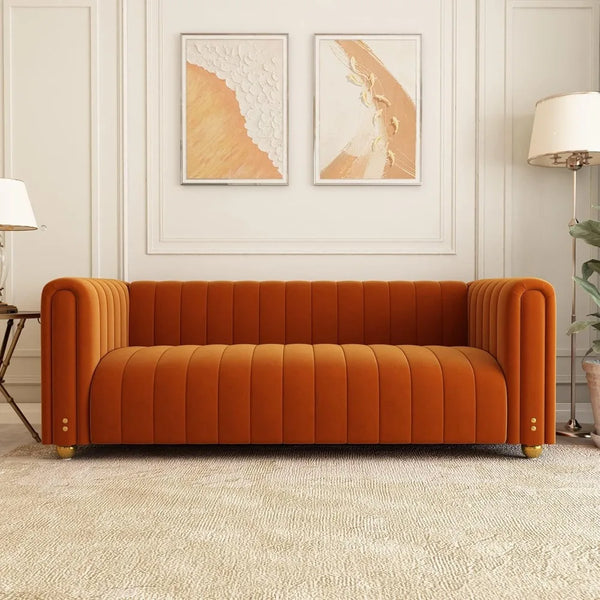 Mid-Century Modern Velvet Sofa, Tufted for 3 - Living Room, Bedroom, Office