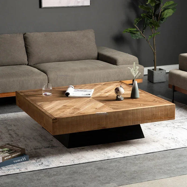 Modern Solid Wood Coffee Table with Rustic Retro Design