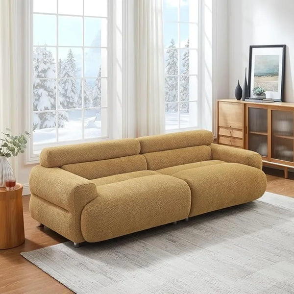 Boucle Loveseat Sofa, Comfy Mid-Century Modern Couch