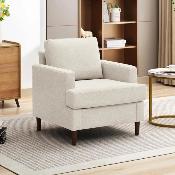 Modern Linen Fabric Armchair - Comfy Accent Chair for Living Room & Bedroom