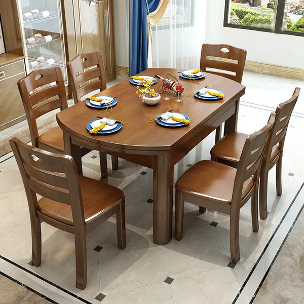 Modern Solid Wood Round Dining Table & Chairs Set